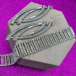 Paparazzi Set, Silver and White Rhinestones